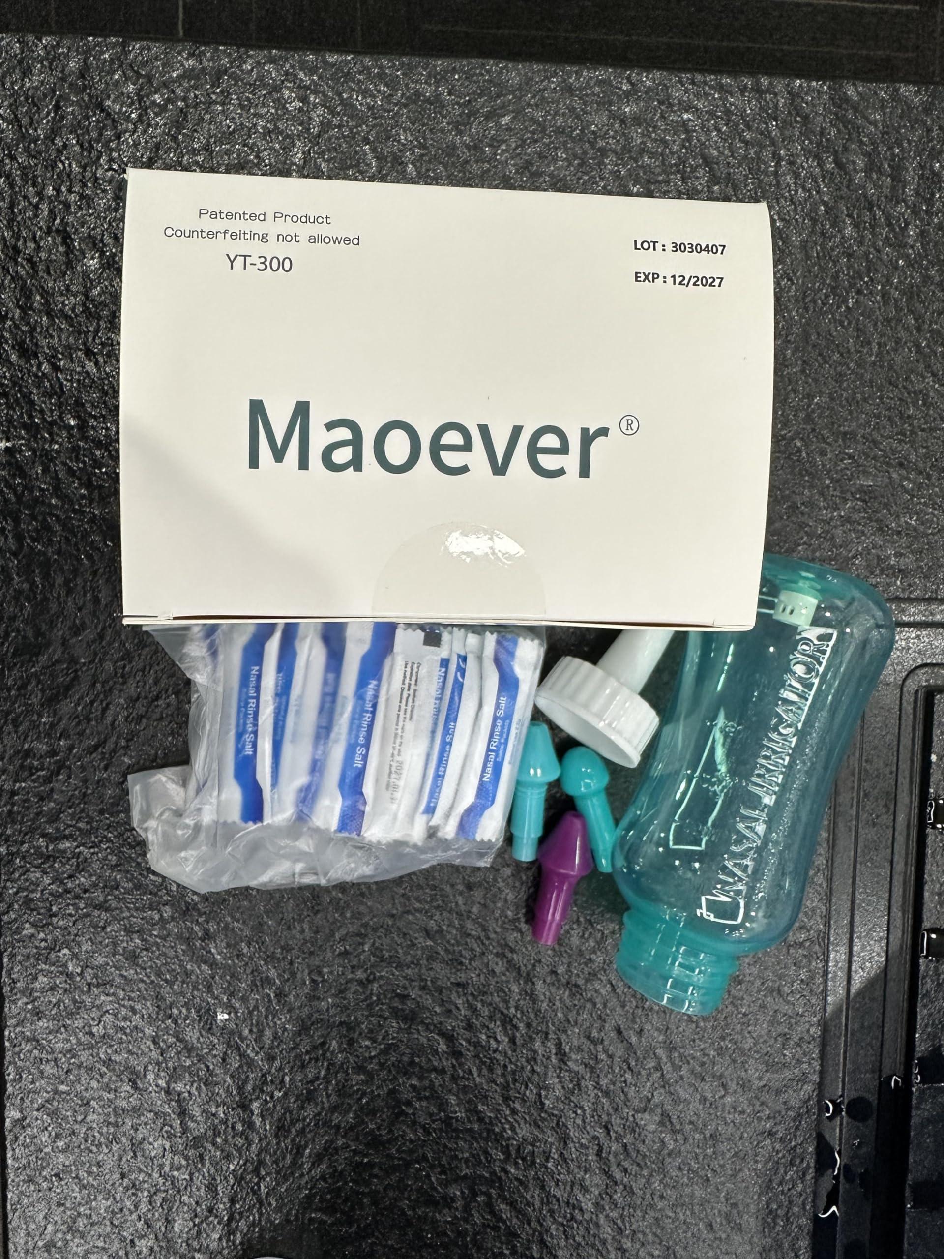 MAOEVER Neti Pot Sinus Rinse Bottle Nose Wash Cleaner Pressure Rinse Nasal Irrigation for Adult & Kid BPA Free 300 ML with 30 Nasal Wash Salt Packets and Sticker Thermometer