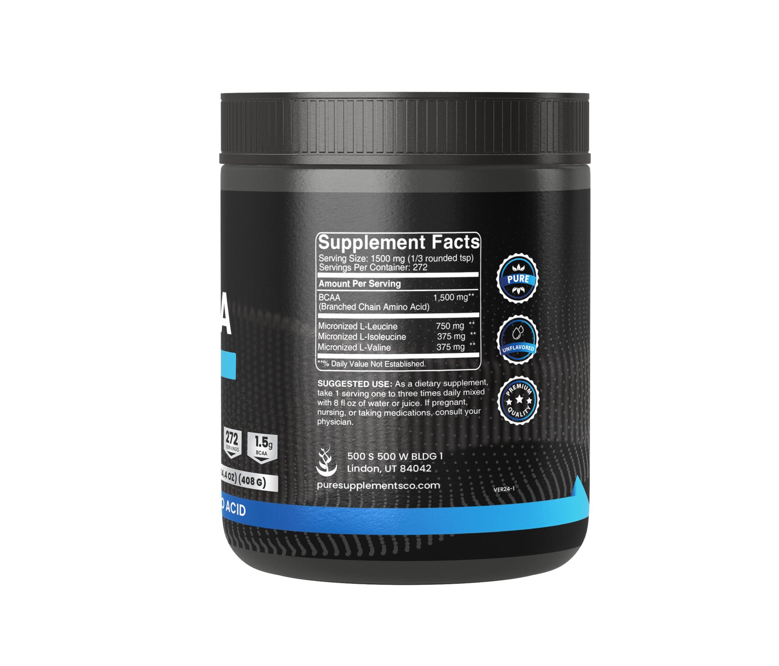 PURE ORIGINAL INGREDIENTS PURE ORIGINAL INGREDIENTS 2:1 BCAA Powder, 14.4 oz, Unflavored, 272 Servings, Always Pure, No Additives or Fillers