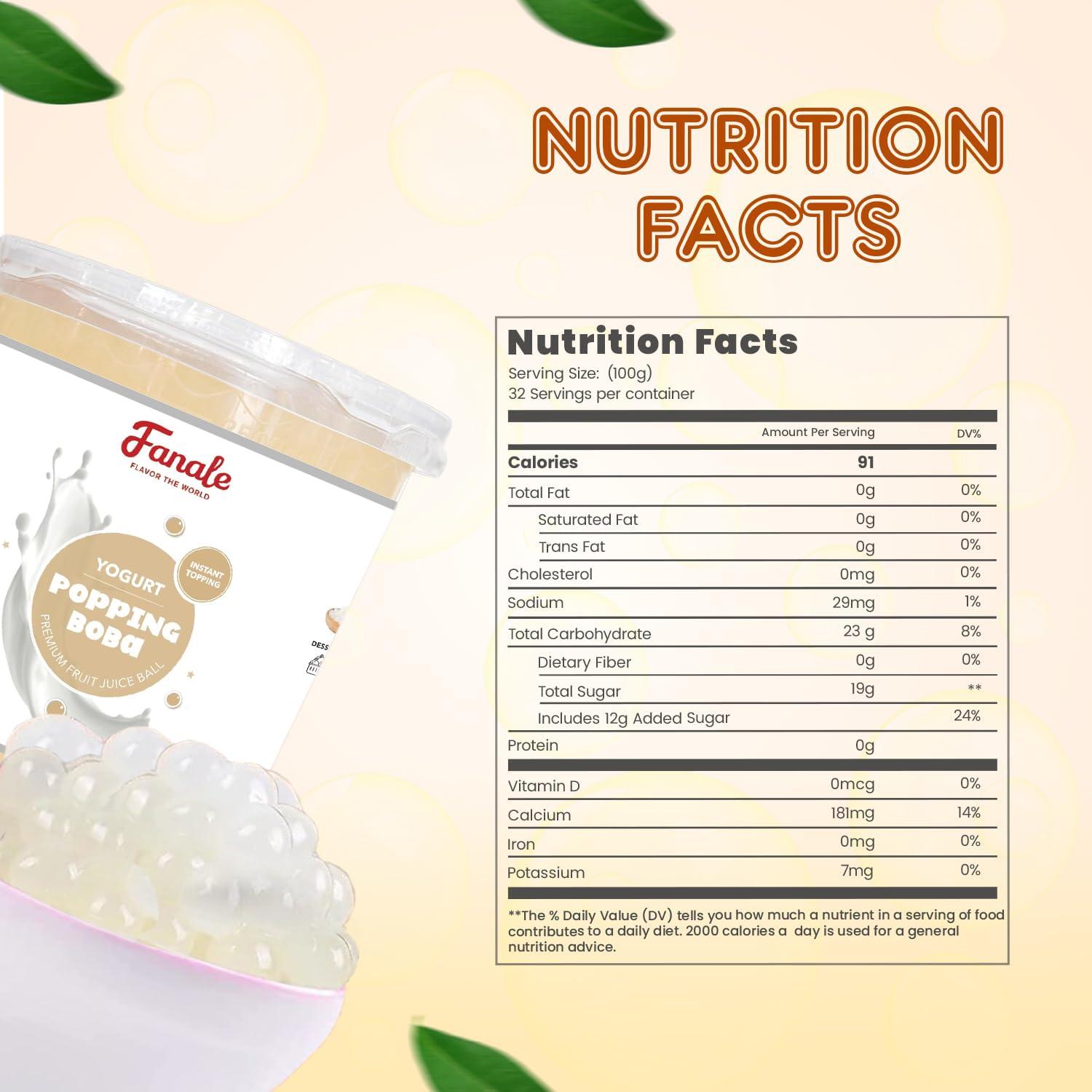Fanale Fanale Yogurt Popping Boba Pearls, Vegan, Non GMO, Gluten Free, Fat Free, Perfect for Bubble Tea, Smoothies, Ice Cream, Desserts, and Beverages.