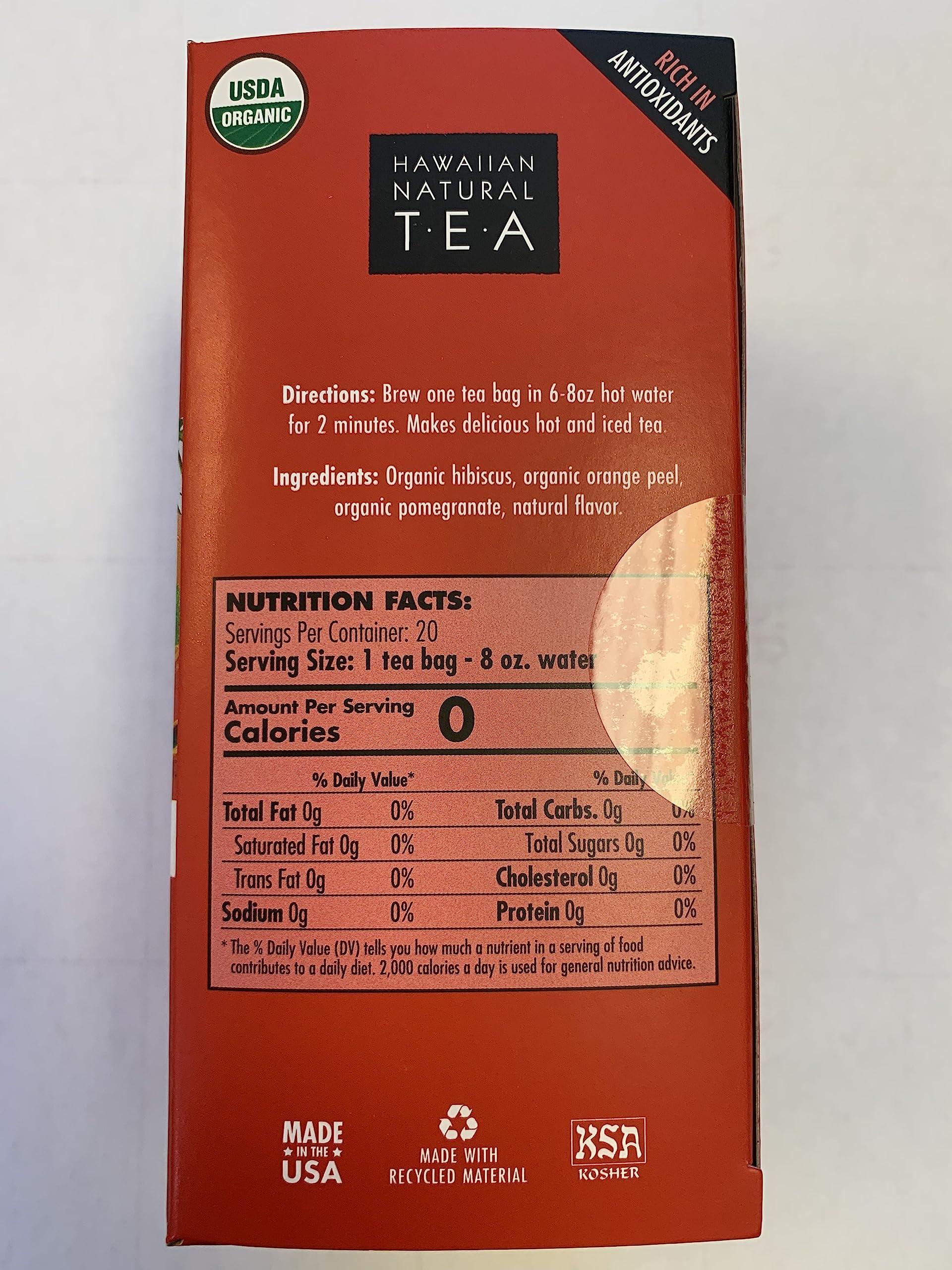 HAWAIIAN NATURAL T·E·A Hawaiian Natural Tea - Organic Hibiscus Bliss Herbal Tea, Caffeine-Free Hibiscus Tea, All-Natural and Antioxidant-Rich Wellness Tea, Vegan and Keto-Friendly, 60 Tea Bags