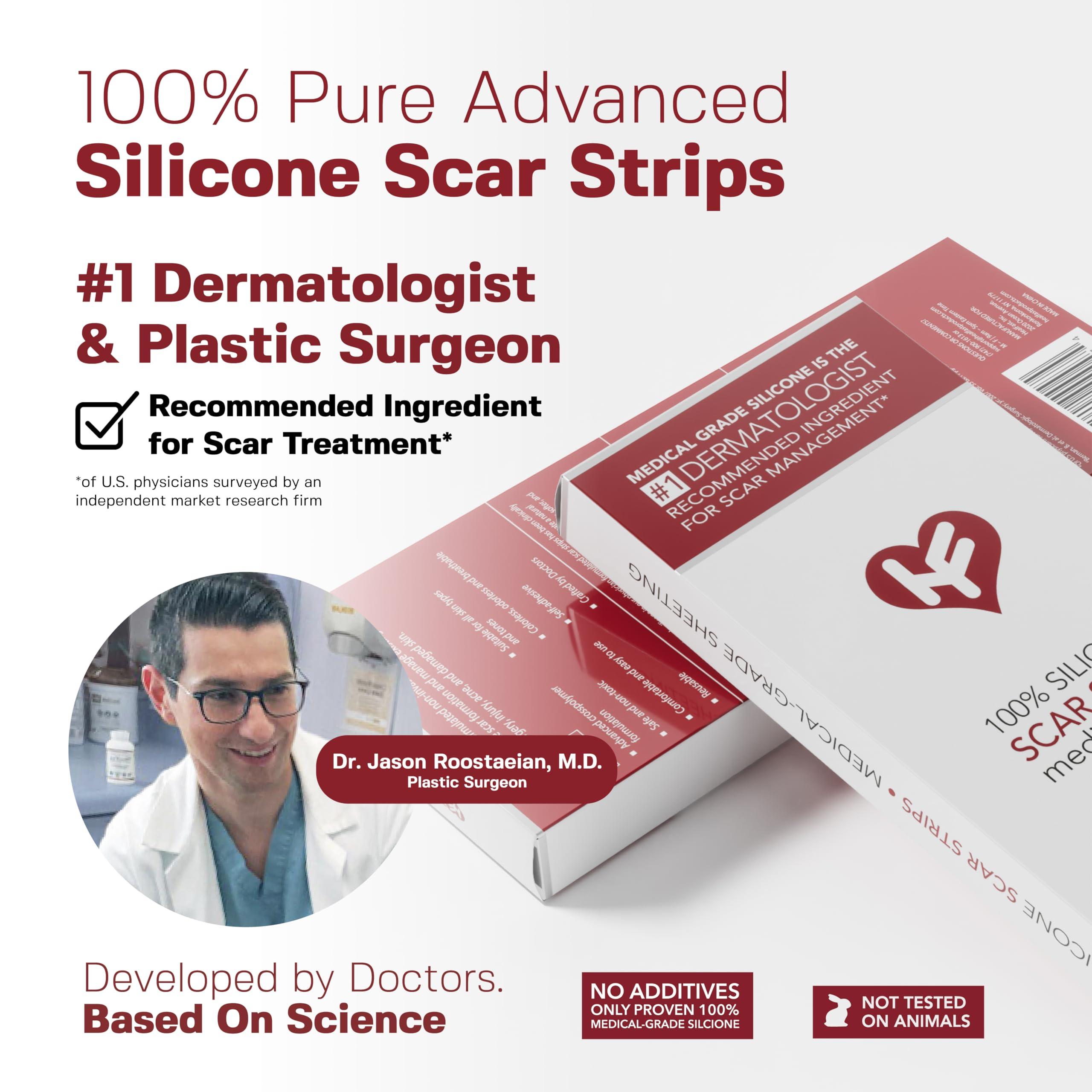 HealFast Physician Formulated Silicone Scar Sheets - Advanced Crosspolymer Medical Grade Silicone Scar Strips for Surgery, C Section, Keloids & Hypertrophic Scars - Silicone Tape For Scars (5 Sheets)