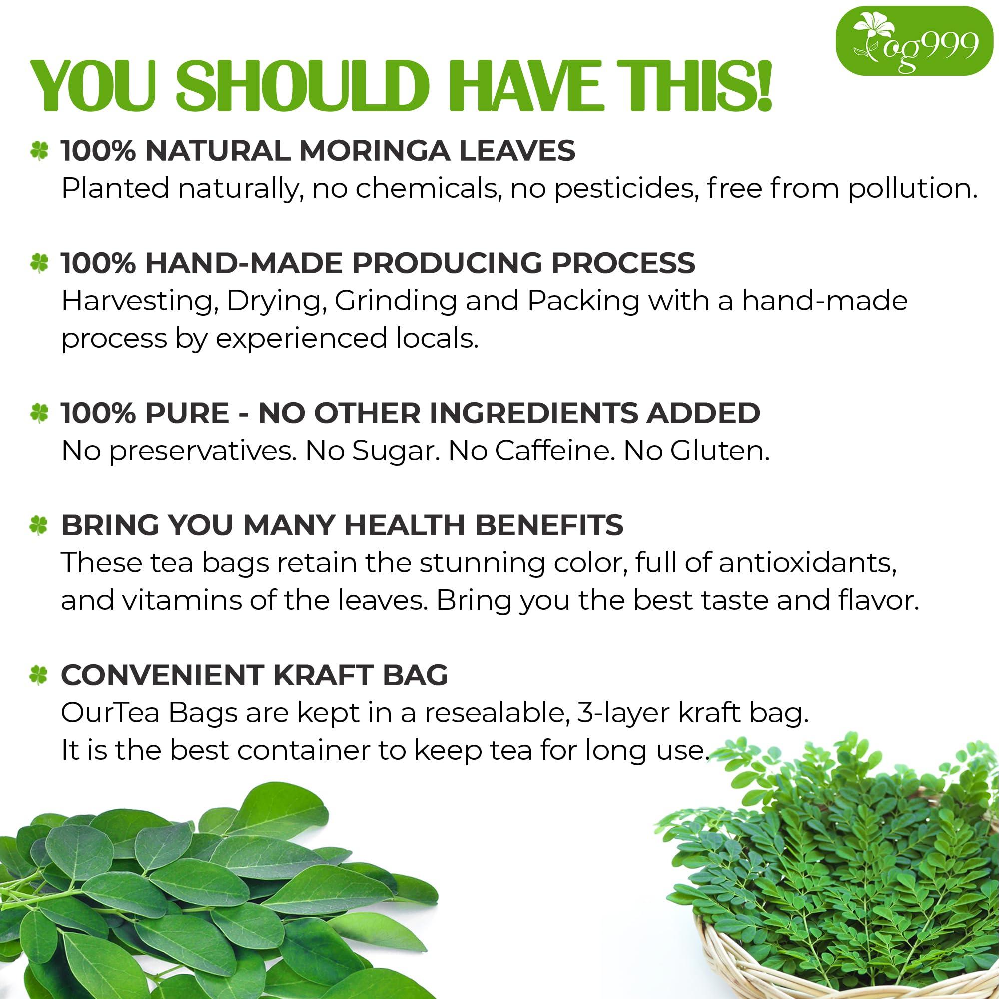 TOG999 TOG999, Premium 120 Moringa Leaf Tea Bags, 100% Natural & Pure from Moringa Leaves. Loose Leaf Moringa Herbal Tea. Moringa Leaf Tea. No Sugar, No Caffeine, No Gluten, Vegan.