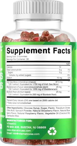 Vitamatic Vitamatic 2 Pack Irish Sea Moss Gummies- 3000mg Equivalent Per Serving (from Extract 132.5 mg) - 60 Ct - Made with Bladderwrack & Burdock Root - Seamoss Supplement for Thyroid, Energy, Immune Support