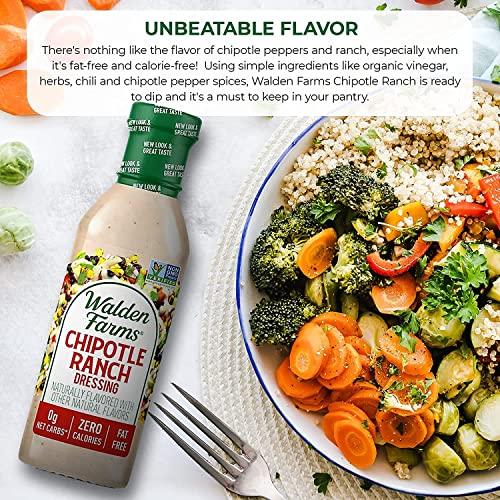 Walden Farms Walden Farms Chipotle Ranch Dressing 12 Oz. Bottle | Fresh & Delicious Salad Topping | 0g Net Carbs Condiment | Kosher Certified | Great on Salads | Burgers | Sandwiches | Tacos | Pizza and Many More