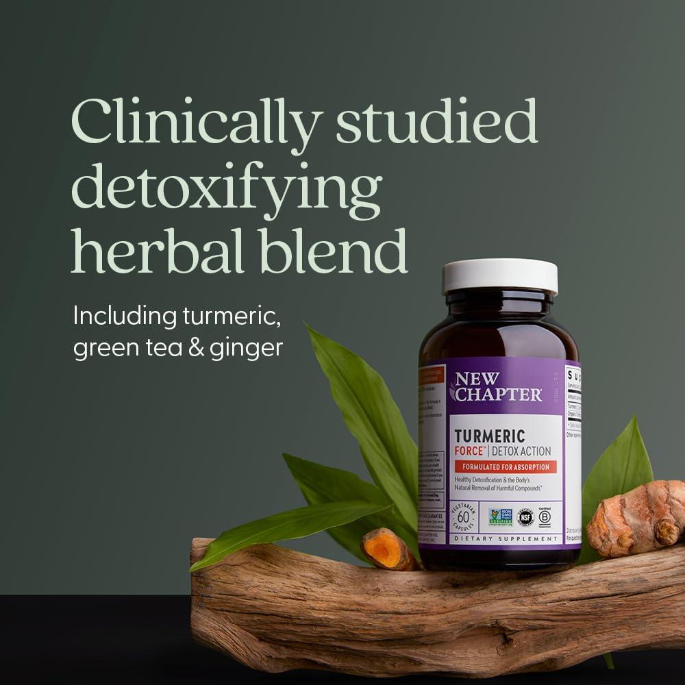 New Chapter New Chapter Turmeric Supplement + Daily Detox Turmeric Force Detox Action with Green Tea + Ginger + NO Black Pepper Needed + NonGMO Ingredients Vegetarian Capsule, 60 Count