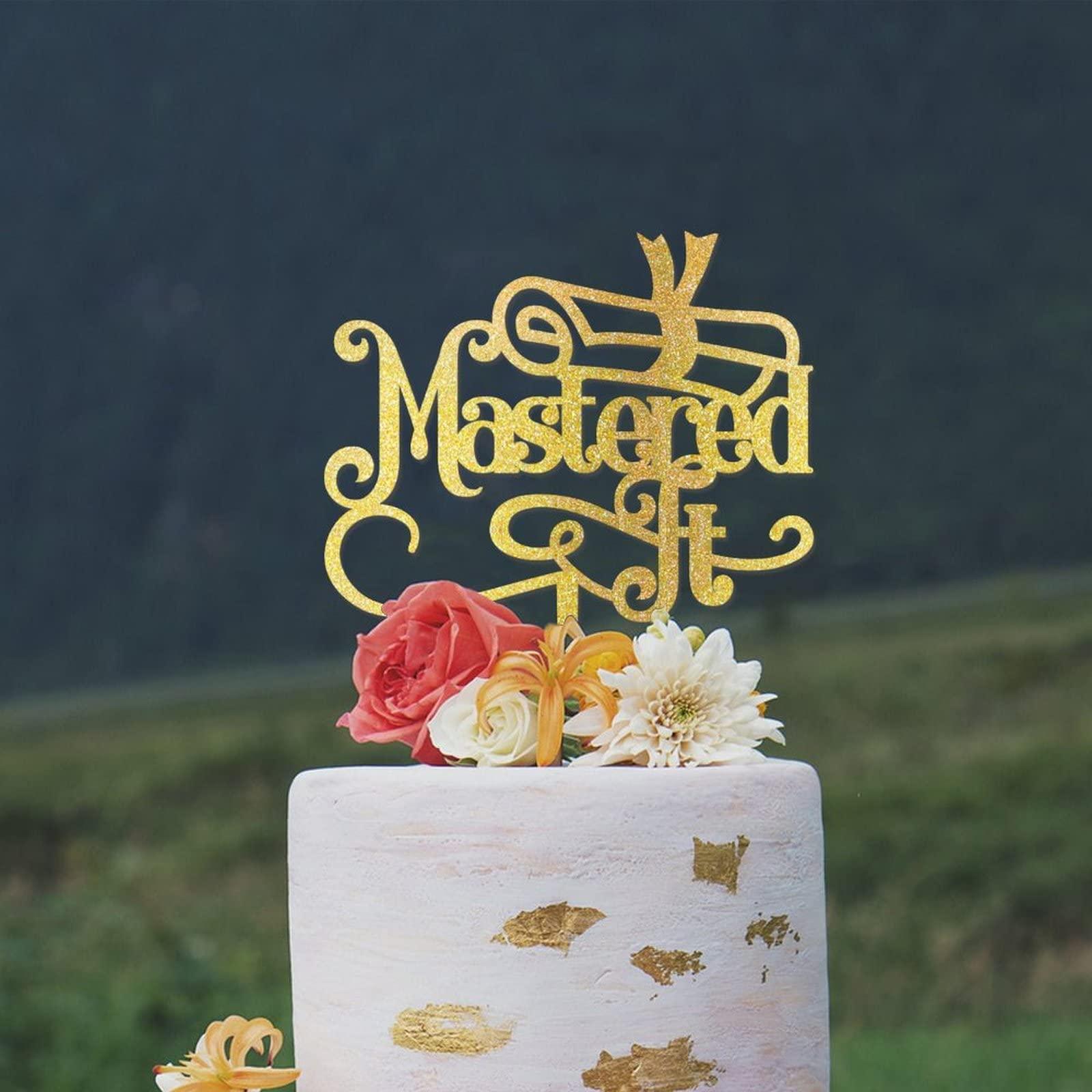 Generic Graduation Mastered It Happy Birthday Cake Topper Gold Glitter Graduation Baking Cake Decorations Graduation Diploma Cupcake Topper Picks Customized Wood Cake Party Decoration Celebration