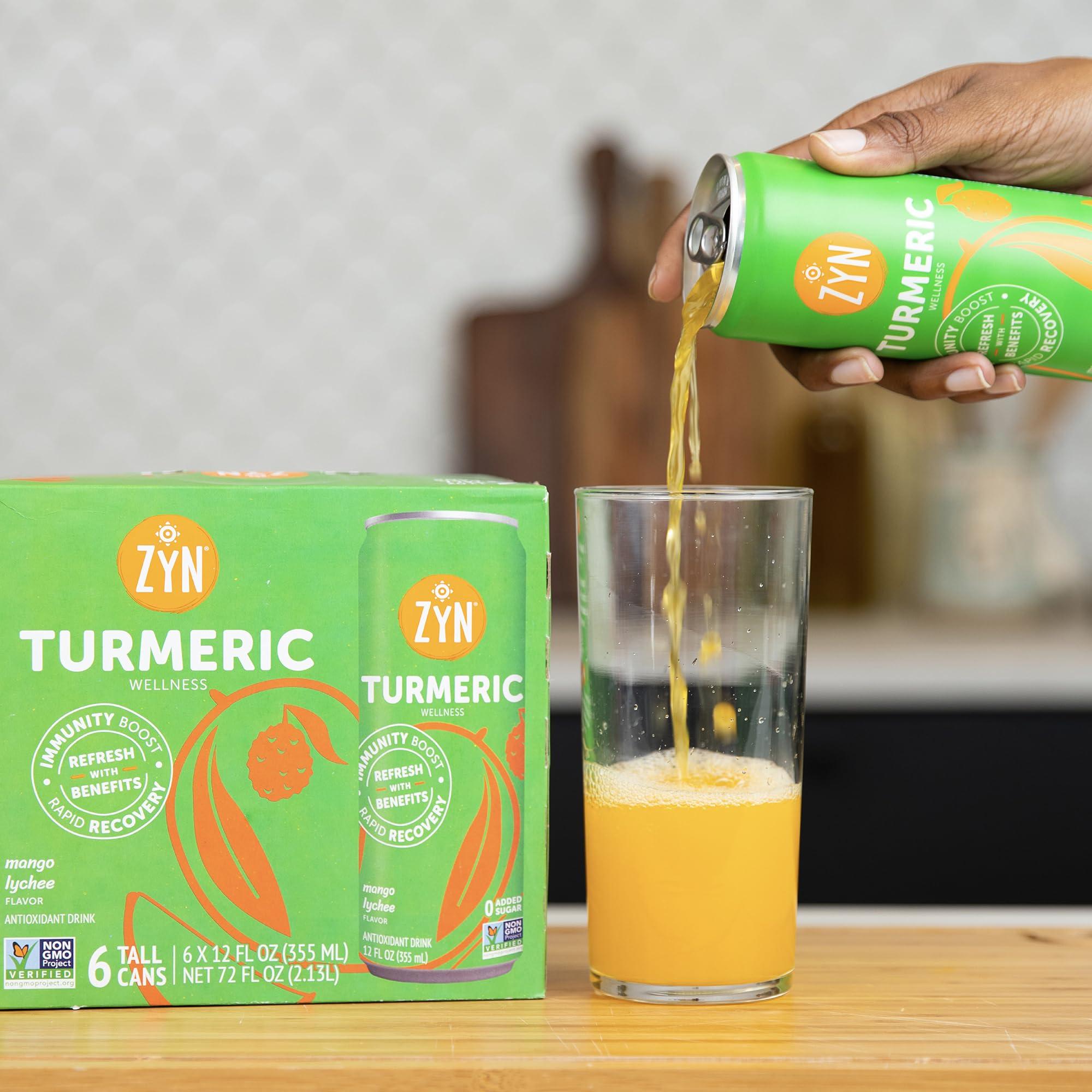 ZYN Turmeric Antioxidant Energy Drink by ZYN | 6 Pack | Mango Lychee | Low Calorie & No Added Sugar | Energy Turmeric Drinks for Inflammation Turmeric Drinks with Curcumin, Piperine, Vitamin C & Zinc | Plant-Based Formula