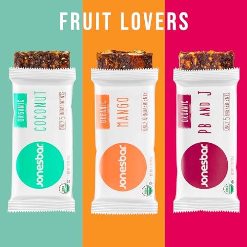 jonesbar JONESBAR Fruit Lovers (12 Count (Pack of 1)), USDA Organic Fruit & Nut Bar, Non-GMO, Kosher, Vegan, Gluten Free, Simple Snack Bar