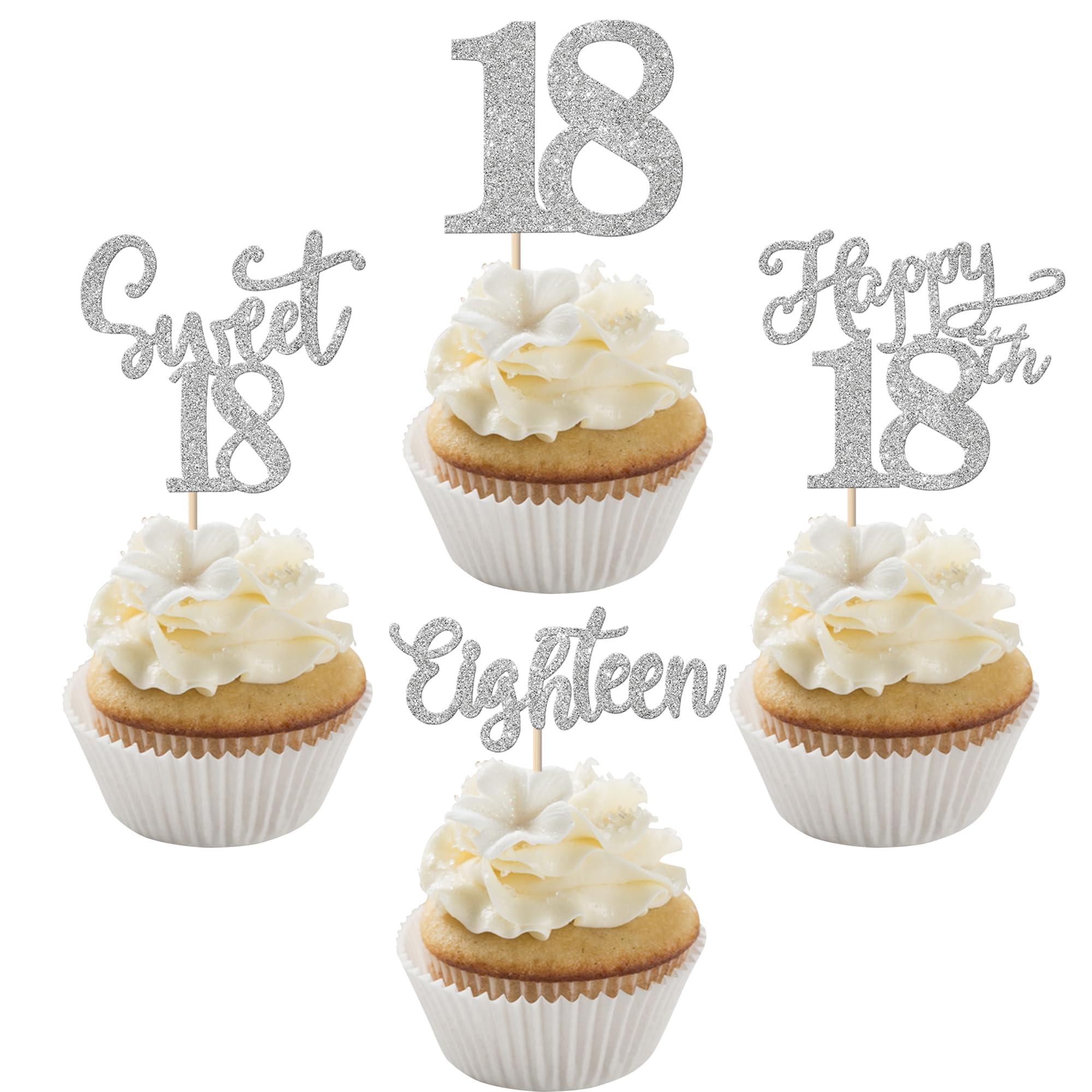 Rsstarxi Rsstarxi 24 Pack Happy 18th Birthday Cupcake Toppers Glitter Sweet 18 Cupcake Toppers Eighteen 18 Fabulous Cake Decorations for 18th Birthday Anniversary Party Cake Decorations Silver