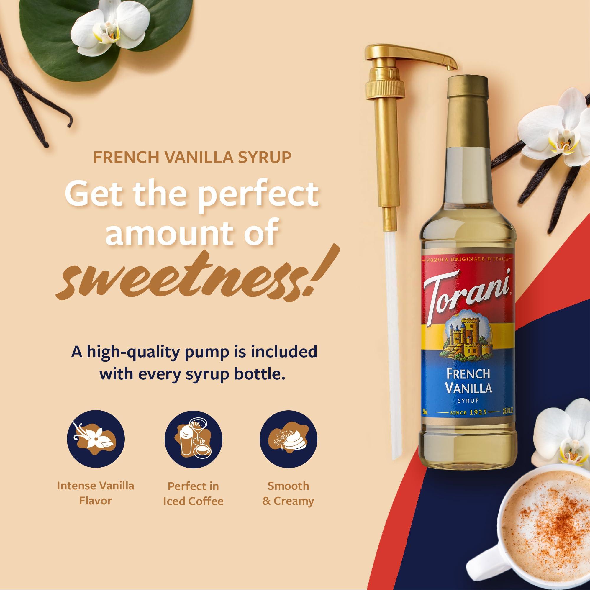 Torani Torani Coffee Syrup, French Vanilla Flavored Syrup for Drinks, Pump Included, 25.4 Fl Oz