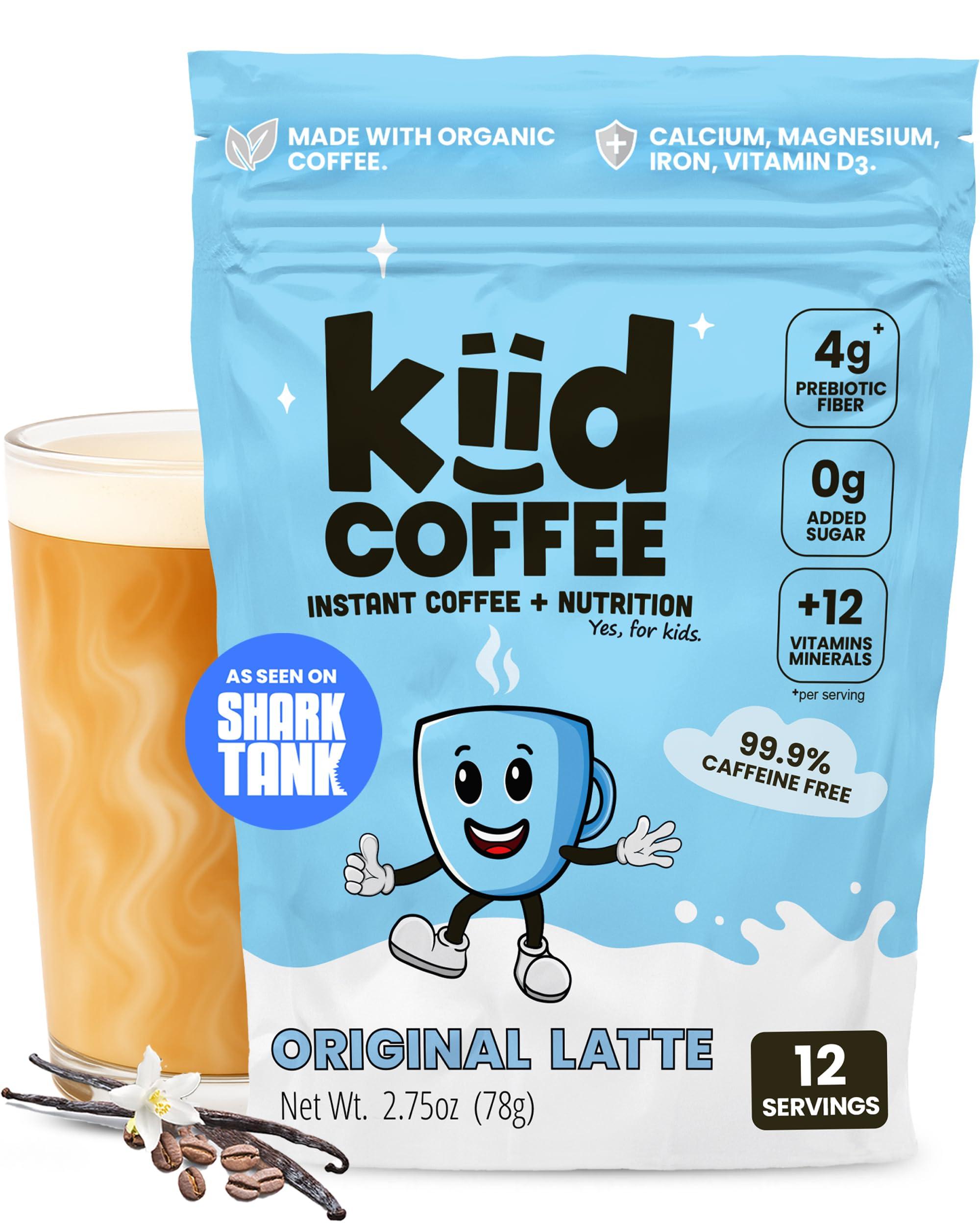 kiid Kiid Coffee Instant Latte - 99.9% Caffeine Free - Organic Decaf Coffee, 4g Fiber, 0g Sugar, 12 Vitamins & Minerals For Kids - Allergen Free & Vegan - Just Add Milk - Drink Hot or Cold (12 Servings)