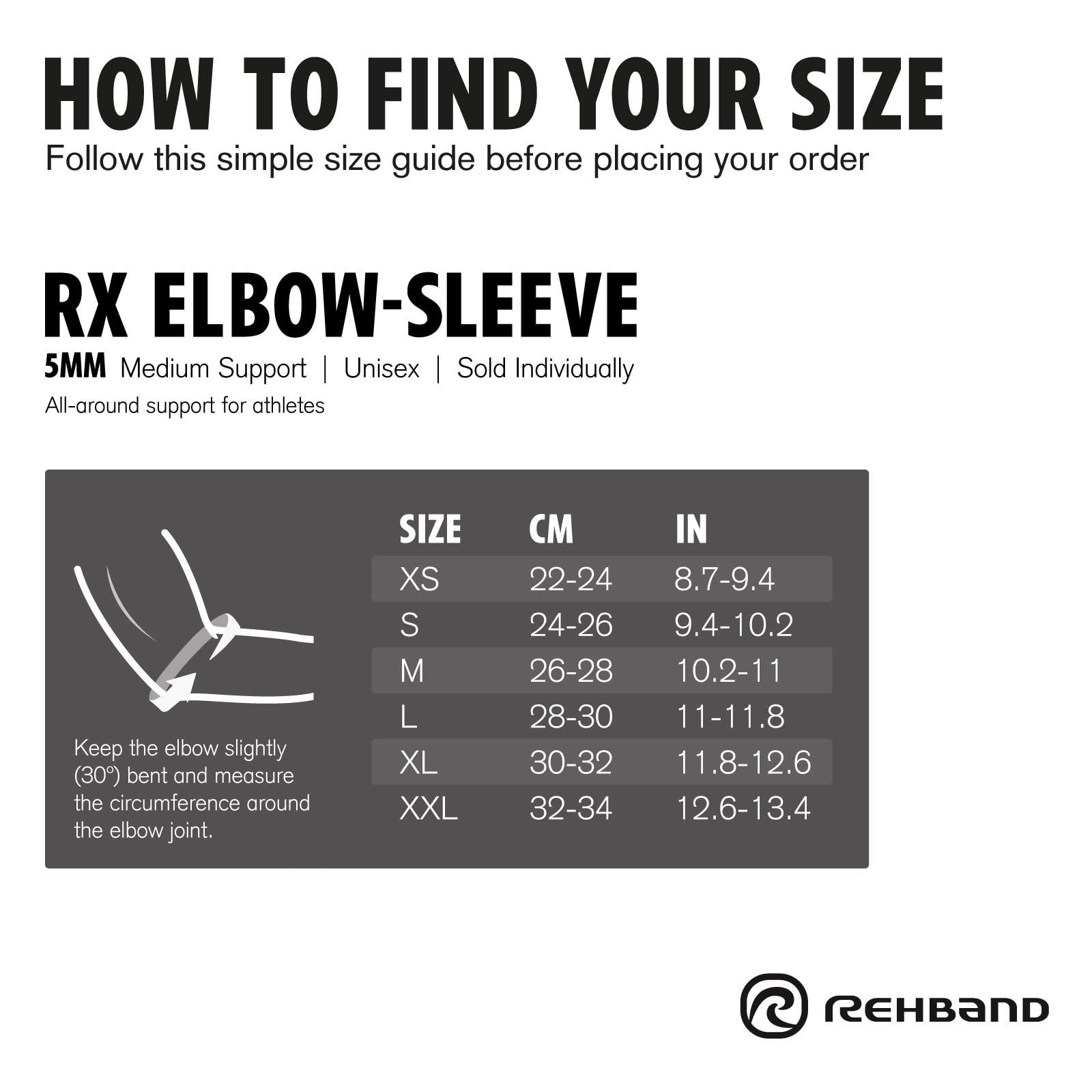 Rehband Rehband Elbow 5mm Compression Sleeve, Neoprene Elbow Sleeves for Weightlifting, Anatomical Design, Non-Slip & Close Fitting, Elbow Support Unisex, Colour:Carbon/Black - 1 Pair, Size:Medium