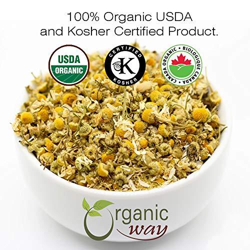 Organic Way Organic Way Chamomile Flower Whole (Matricaria chamomilla) - Herbal Tea | European Wild-Harvest | Kosher & USDA Certified | Vegan, Non-GMO & Gluten Free | 100% Raw from Albania (1/4LBS / 4Oz.)