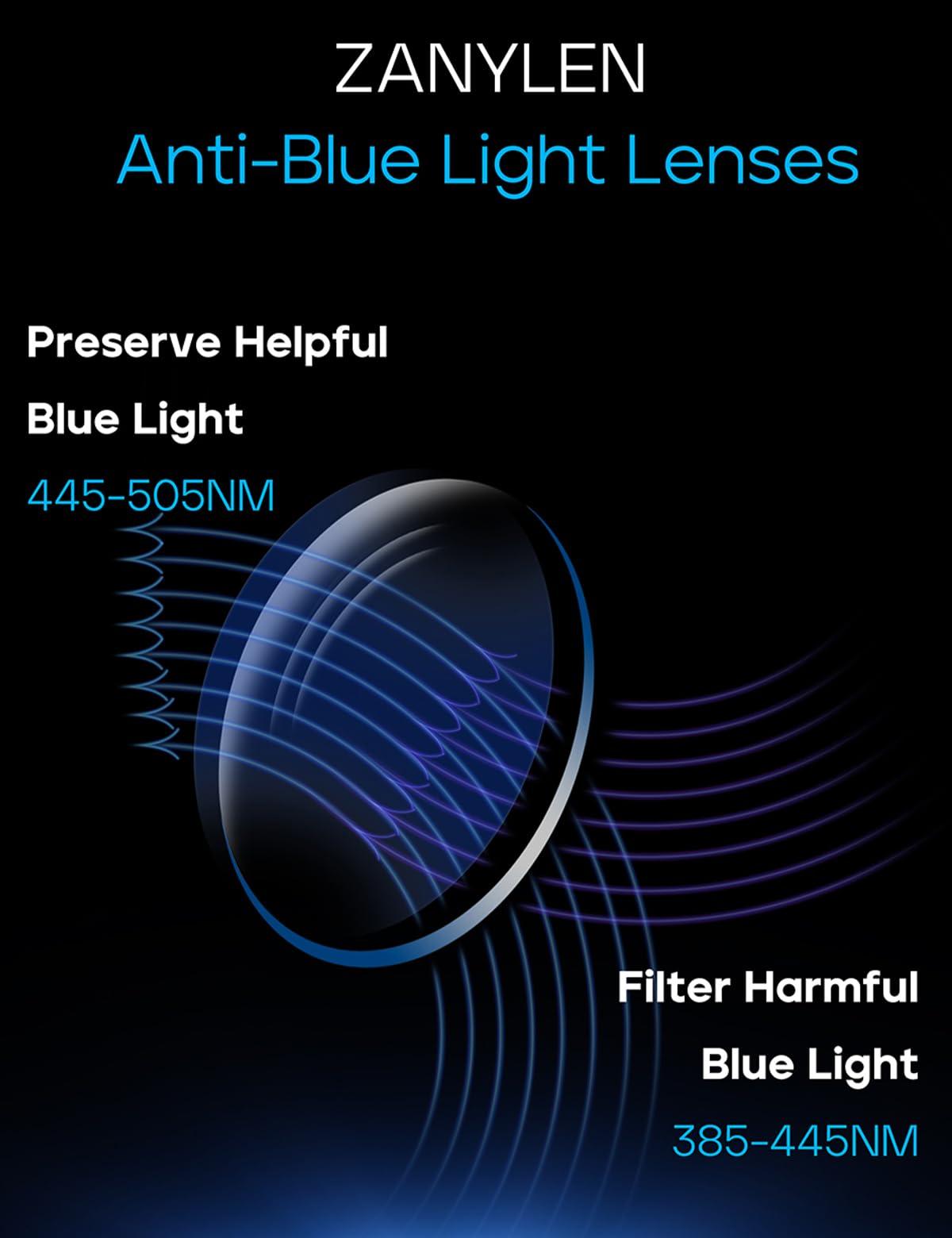 ZanyLen ZanyLen Blue Light Glasses Men Rectangle Large Browline Computer Gaming Glasses Blue Blocker Anti-Glare UV400 Protection Clear Lens (Black Metal/Black TR90 Glasses)