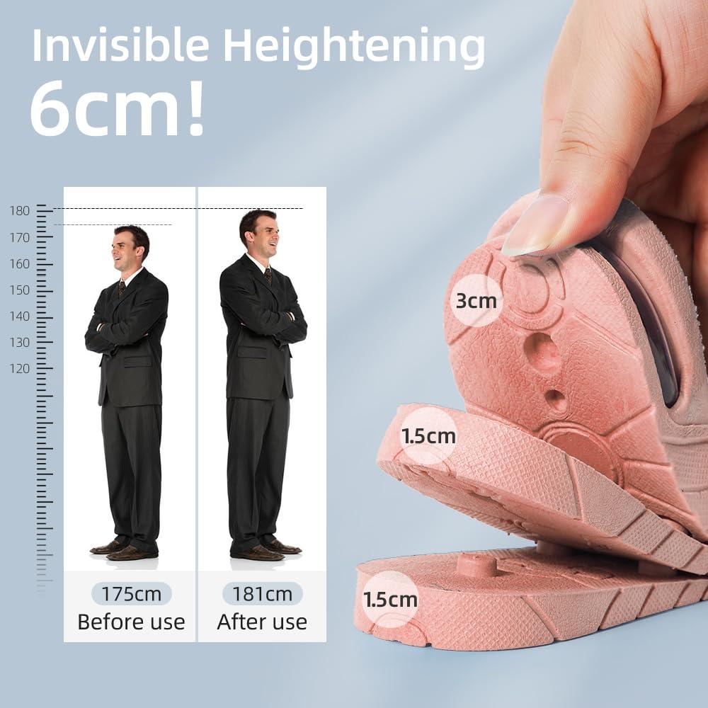XINIFOOT Height Increase Insole 3-Layer Air Cushion Heel Insert Lift Shoes Insole for Men and Women Invisible Elevator Adjustable Insoles (Half Pad, Pink)