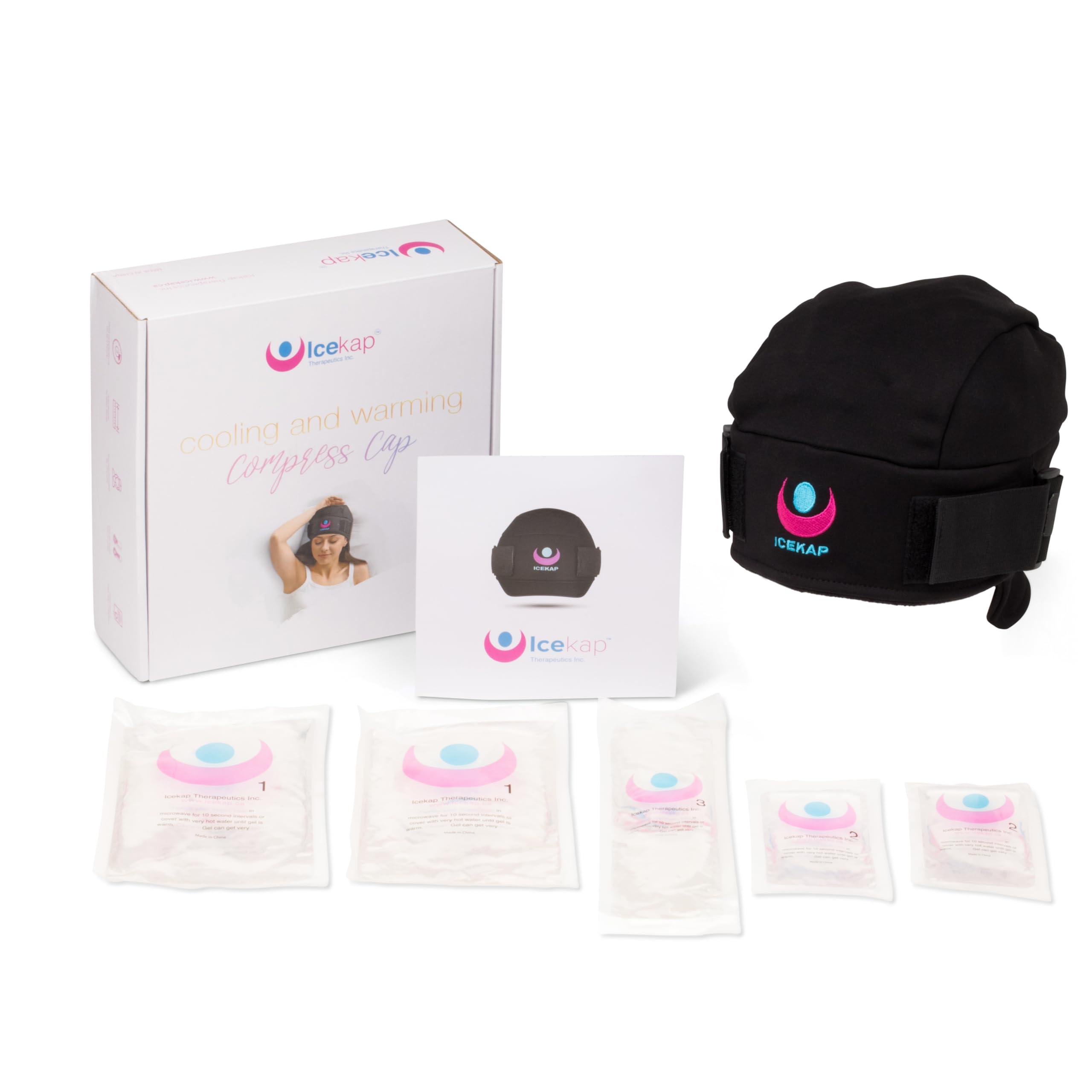 ICEKAP Icekap (2-Hour Cooling) Extra Strength Cold Cap, Adjustable Compression, Swappable Gel Packs. Class 1 Medical Device for Migraine, Scalp, Concussion Relief, Chemo. Comfortable Sizes & Machine Washable