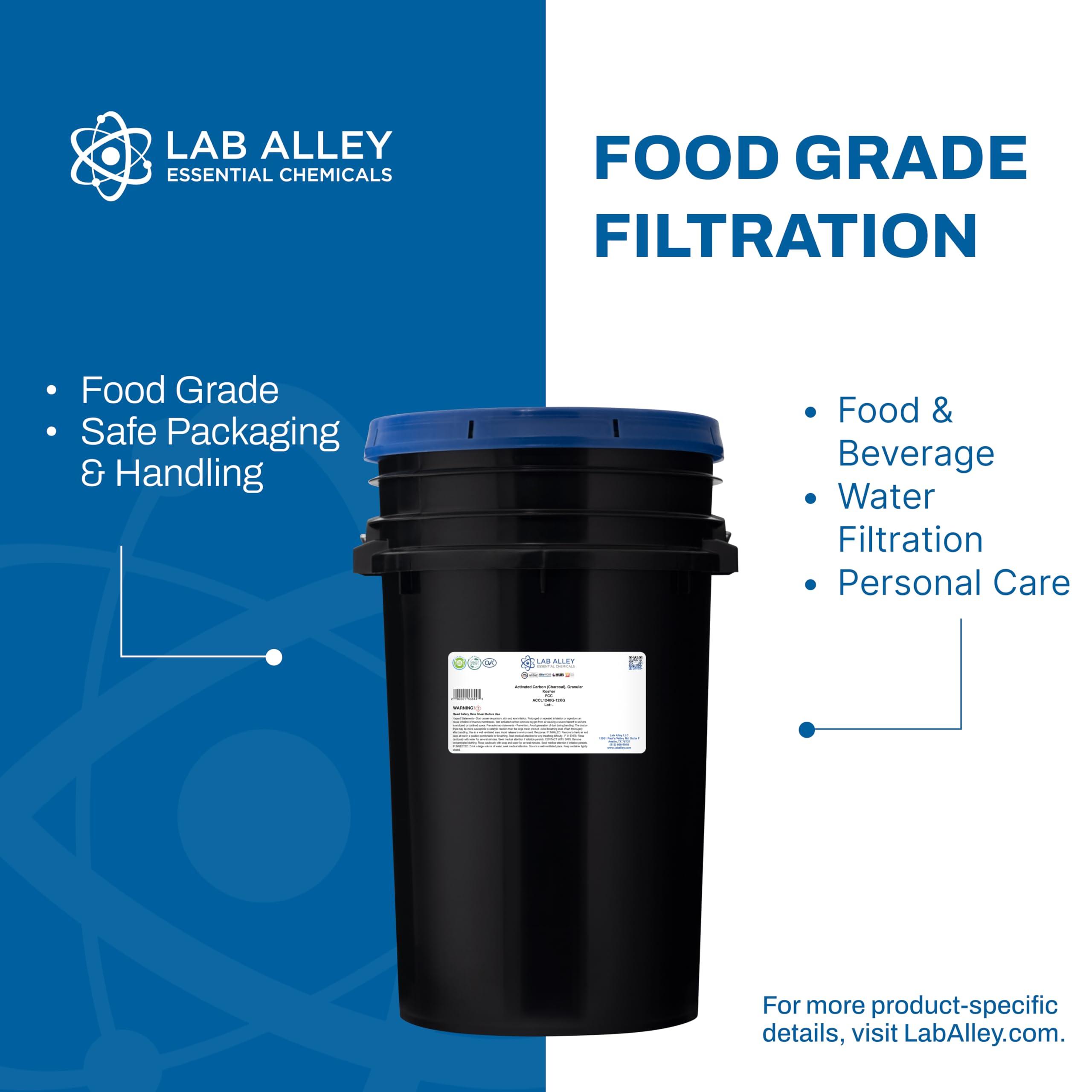 Lab Alley Lab Alley Activated Carbon (Charcoal), Granular, Food Grade, Kosher Certified, GMO-Free, Ideal for Water and Air Filtration, Skin Care, and More - 12 Kilograms (26.5lbs)