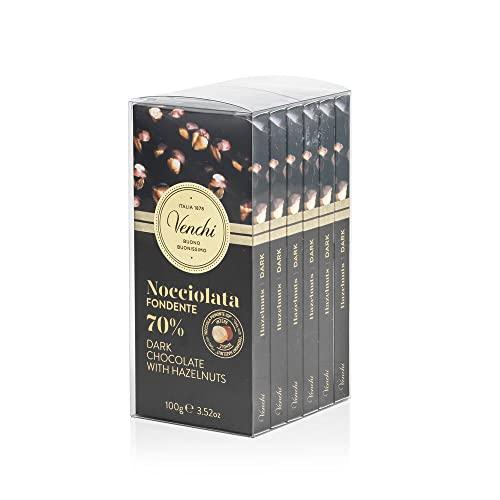 Venchi Venchi Set of 6 70% Dark Chocolate and Hazelnut bars, 21.16 oz