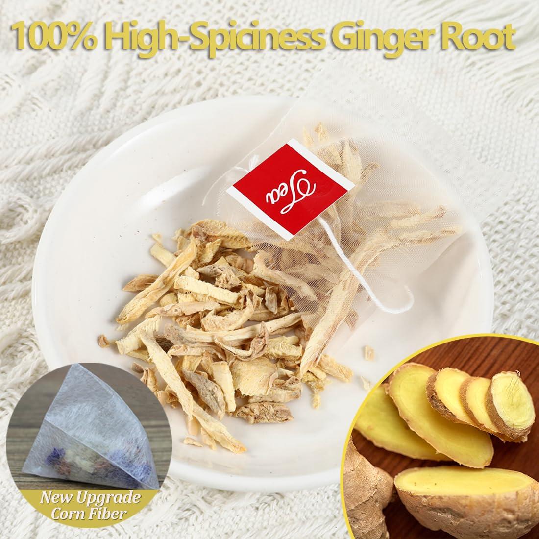 ULTHMOK 60 Premium Ginger Tea Bags, Made with 100% Natural Ginger Root, Warm & Spicy, Support Digestion & Boost Immunity, No Additives & Caffeine Free.