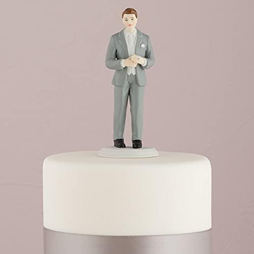 WEDDINGSTAR Fashionable Groom in Grey Tux Mix & Match Cake Topper