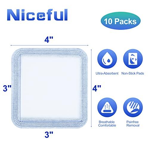 Niceful Niceful 10 Packs Ultra Soft Super Absorbent Wound Dressing 4\"x4\", 10 Packs Silicone Foam Dressing 5\"x5\", Highly Absorbent Wound Dresing Large Wound Bandages for Bedsore uler