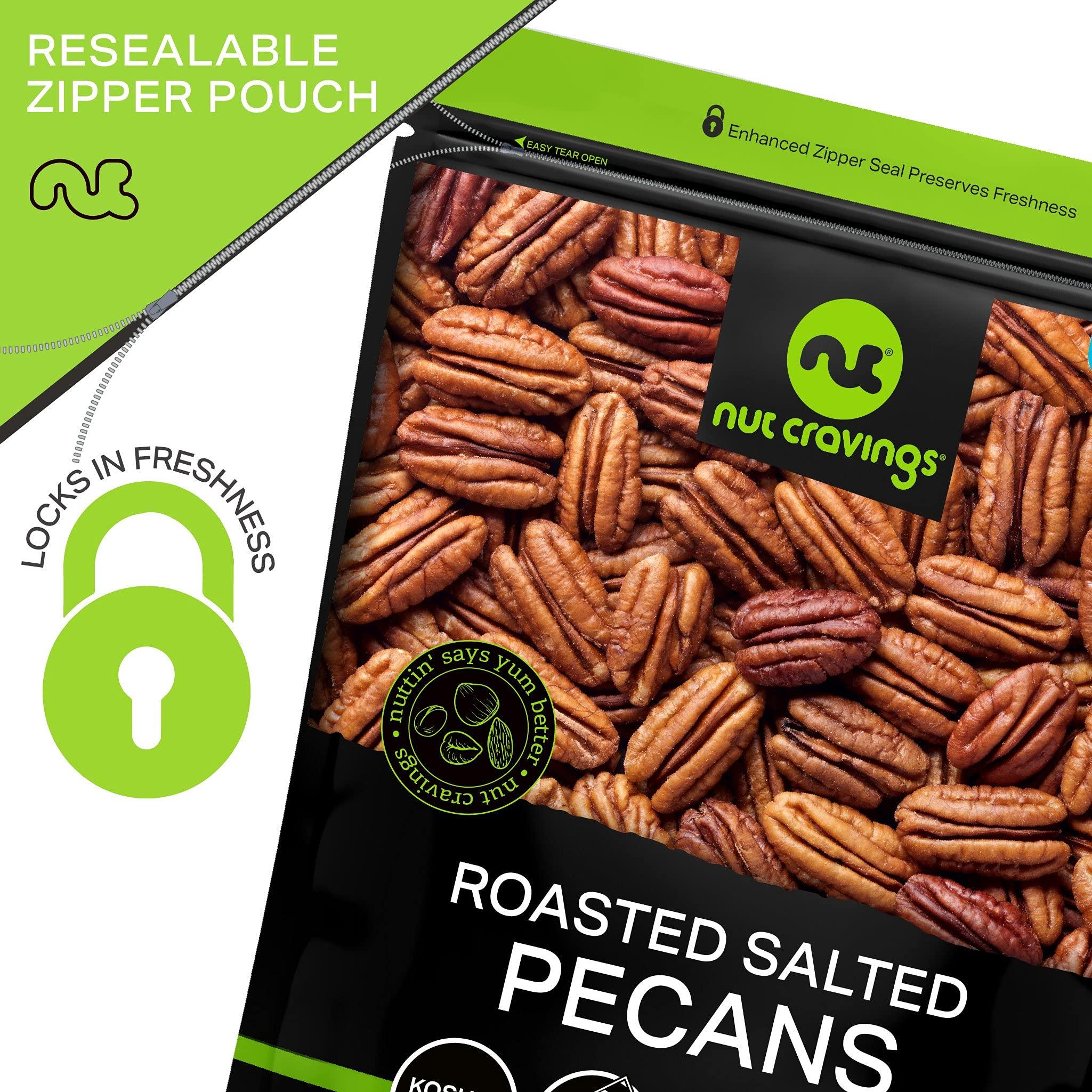 Nut Cravings NUT CRAVINGS - Pecans Halves, Roasted & Salted, No Shell (80oz - 5 LB) Bulk Nuts Packed Fresh in Resealable Bag - Healthy Protein Food Snack, All Natural, Keto Friendly, Vegan, Kosher