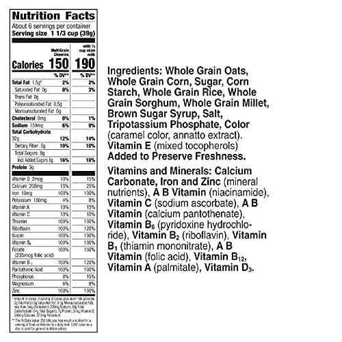 Cheerios Multi Grain Cheerios, Multigrain Breakfast Cereal, Gluten Free, 18 oz (Pack of 8)