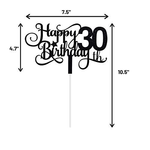 ALPHA K Black Glitter 30th Birthday Cake Topper, Happy 30th Birthday Cake Topper, 30th Birthday Party Decorations