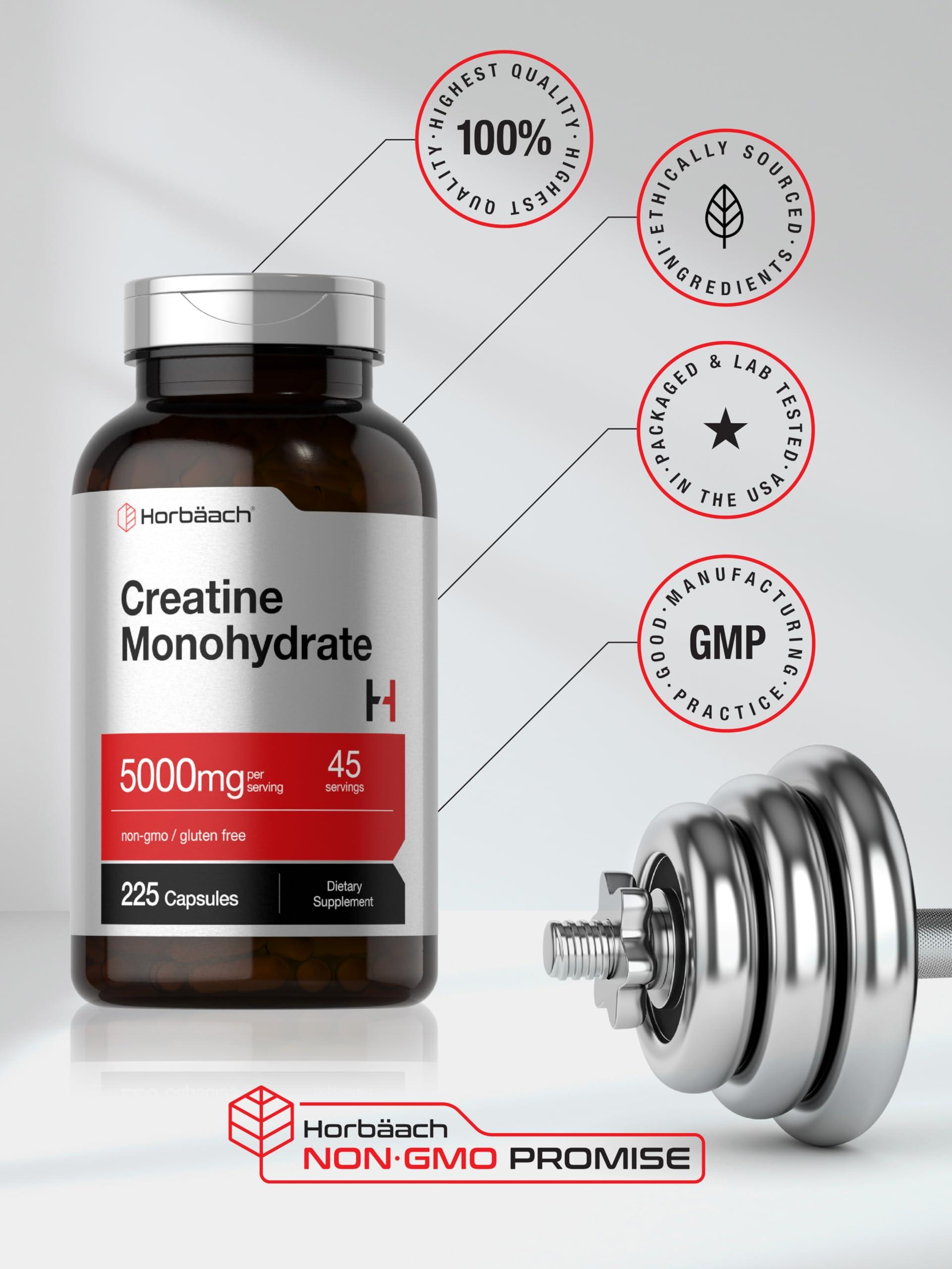Horbach Horbach Creatine Monohydrate | 5g | 225 Capsules | Non-GMO, Gluten Free Supplement