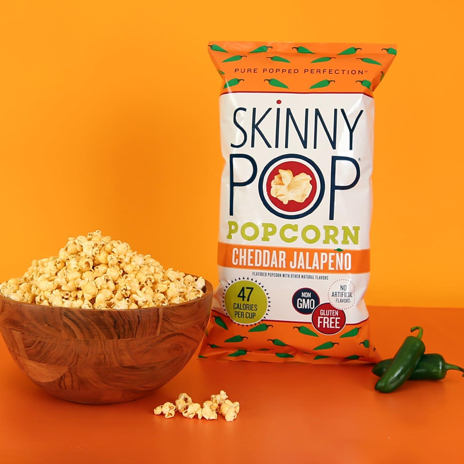 SkinnyPop SkinnyPop Cheddar Jalapeno, 4.4oz Grocery Size Bags, Skinny Pop, Healthy Popcorn Snacks, Gluten Free (Pack of 2)