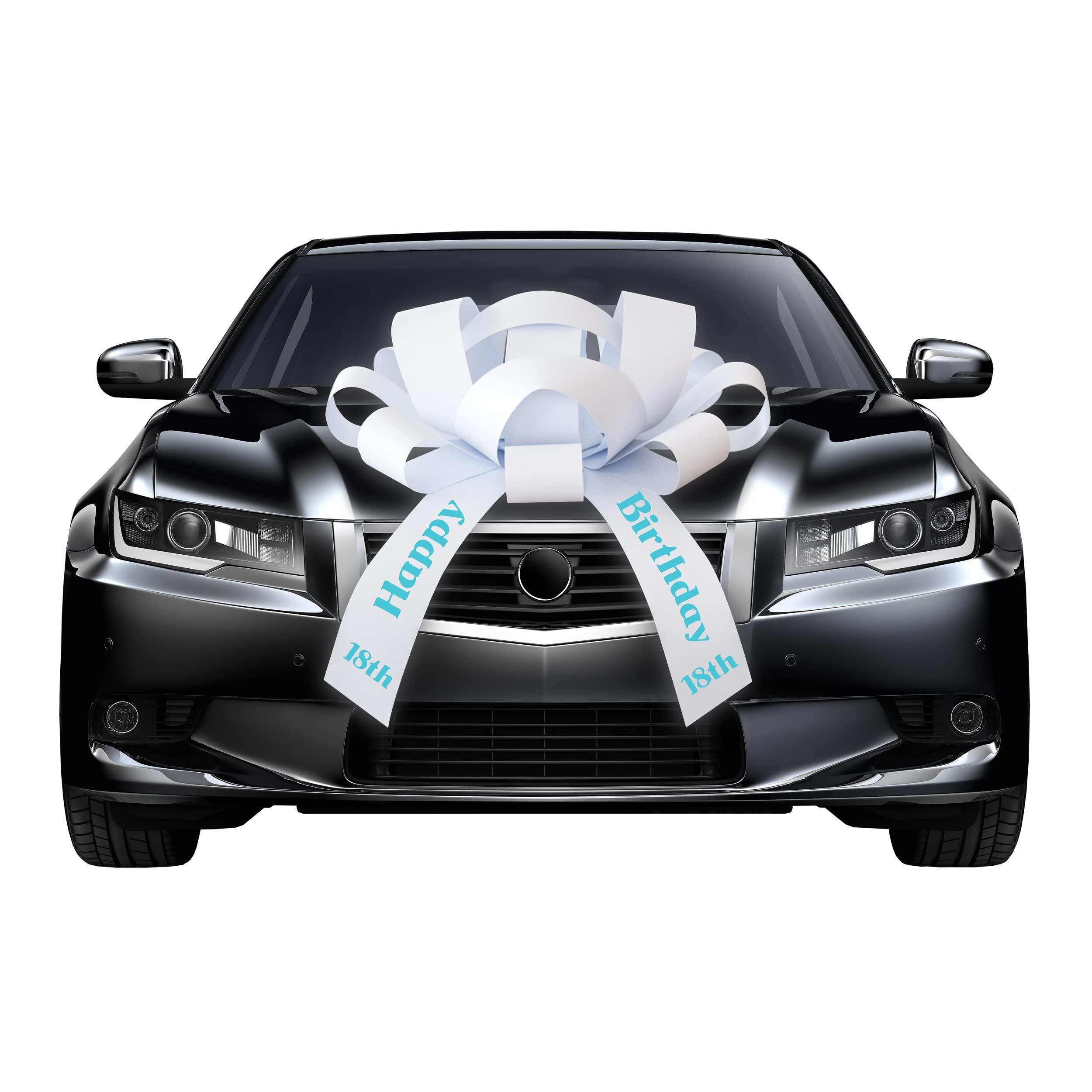CarBowz Big Car Bow with Happy 18th Birthday Message, Celebrate Eighteen Giant Gift Bow Arrives Fully Assembled