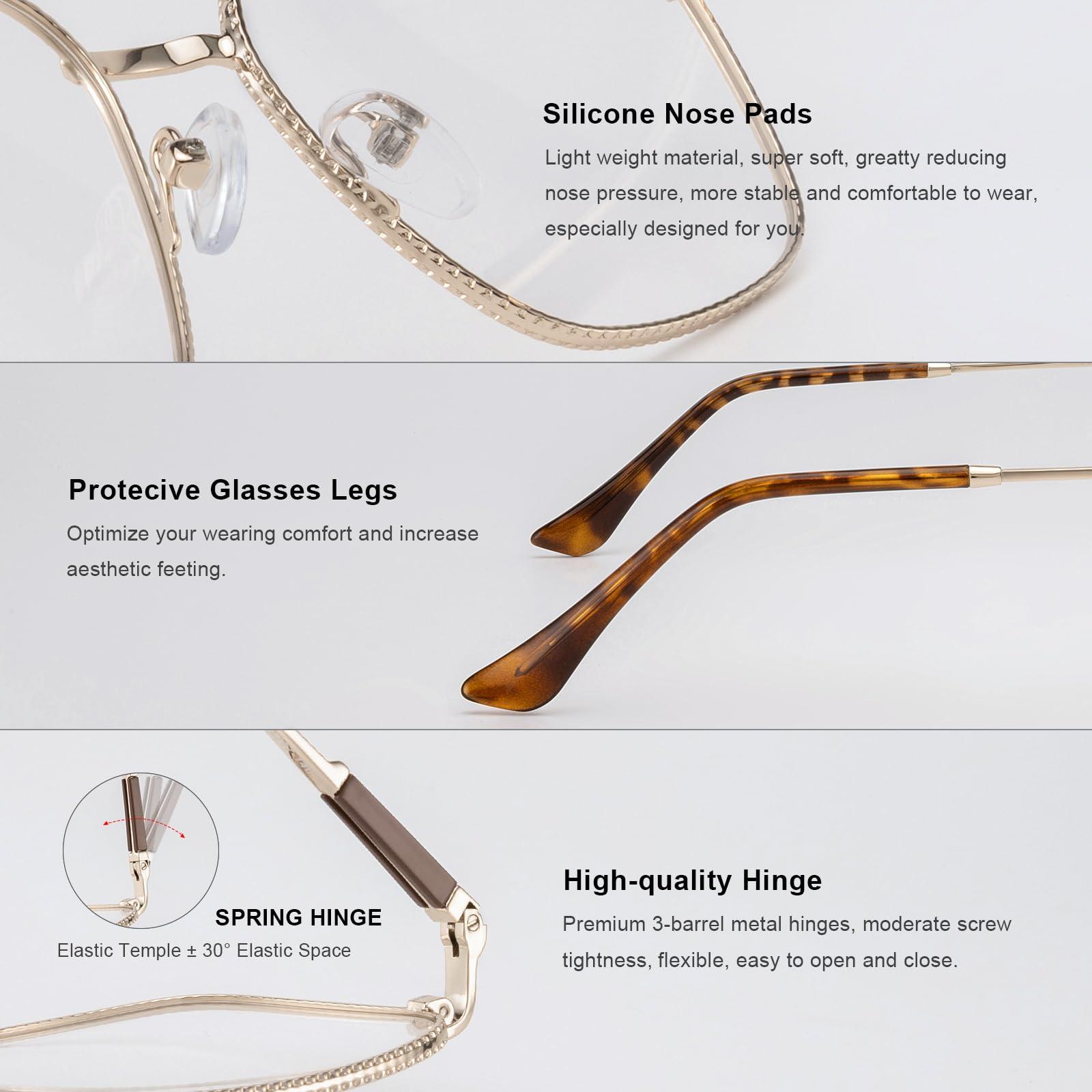 RB.Pilot RB.Pilot Classic Square Reading Glasses for Men Women Light Blocking Computer Readers Spring Hinge Metal Frame Acetate Legs