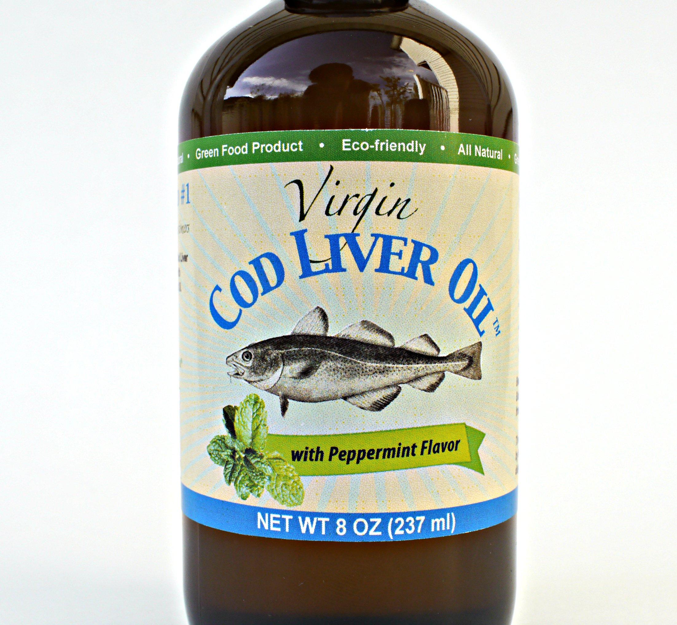 NutraPro International Virgin Cod Liver Oil - 8 Fl oz Natural, Wild Caught & Fresh Tasting,.High in Vitamin D, Omega 3 DHA/EPA (Peppermint Flavored)