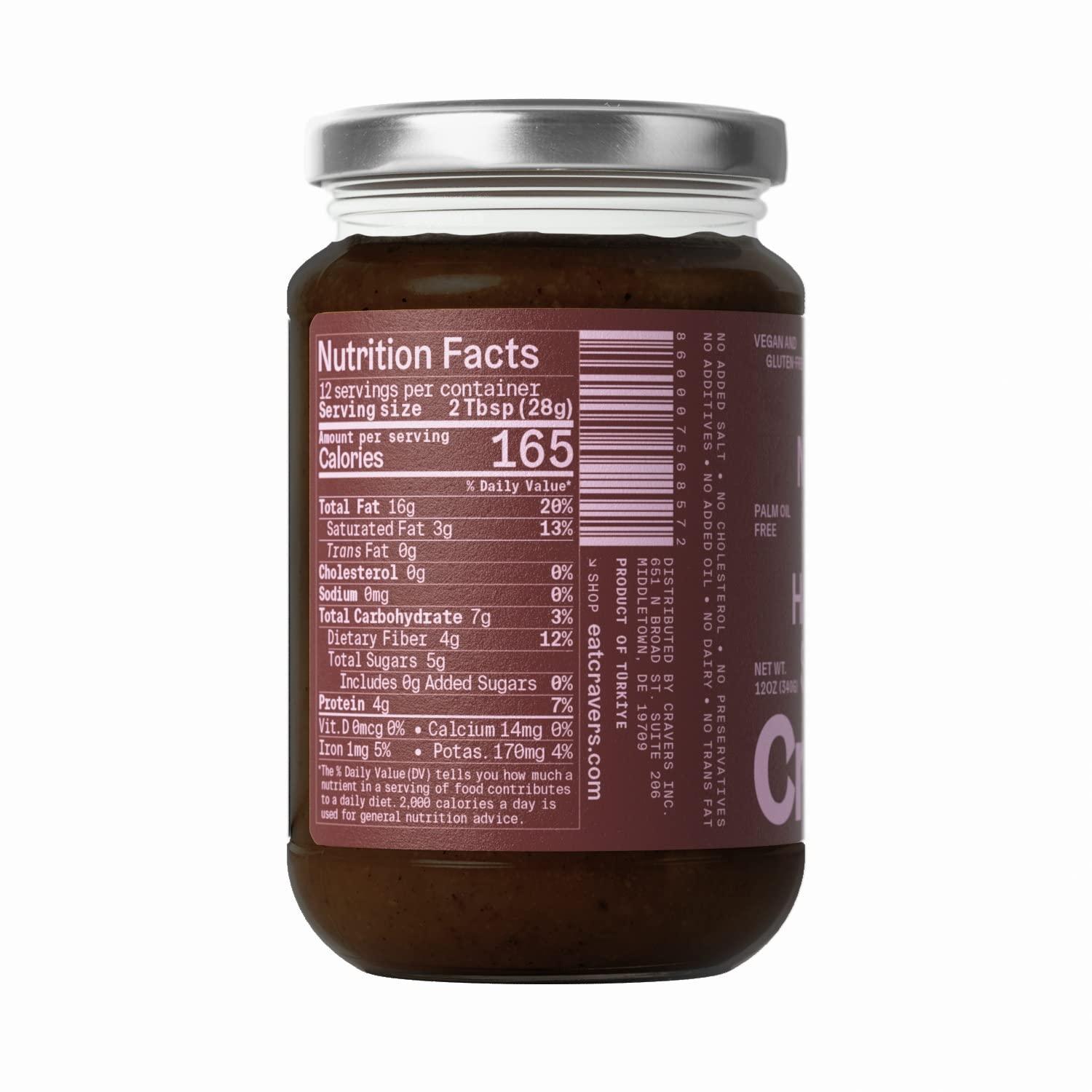 Cravers Cravers Cacao Hazelnut Spread - No Sugar Added, Vegan, Palm Oil Free & Non-GMO, Creamy Chocolate Spread | 12 oz Jar | High Protein, Kosher, Gluten Free