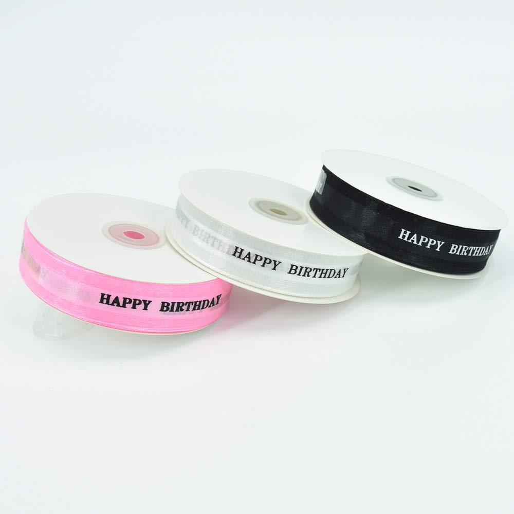TONIFUL TONIFUL Happy Birthday Ribbon 1 Inch White Satin Silk Ribbons for Gift Wrapping 50 Yards Chiffon Organza Ribbon for Birthday Party Supplies Bouquet Wrapping Cake Box Wrapping Decoration