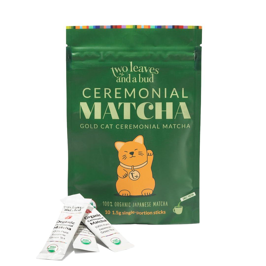 Two Leaves and a Bud Two Leaves and a Bud Organic Ceremonial Matcha Green Tea, 100% Japanese Matcha powder, 1.5g Pre-Portioned Single-Serve Sticks, Pack of 10