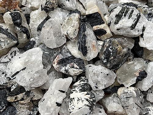 GAF TREASURES WHOLESALE Raw Black Tourmaline with Quartz Crystals, Natural Black Tourmaline with Quartz Stone, Rough Black Tourmaline Quartz, Healing Crystals (Black Tourmaline with Quartz, 0.5 Pound)