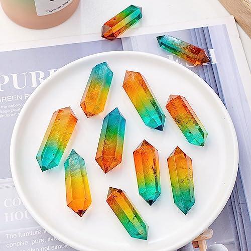 DECORN 7pcs Clear Crystal Quartz Wand Aura Angel Healing Crystals Hexagonal Tower Double Point Hexagonal Prisms Obelisk Wand Natural Reiki Chakra Mineral Specimen,60-70mm