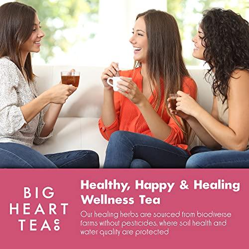 Big Heart Tea Co. Big Heart Tea Co. Tea Bags - Blushing Pink Hibiscus - Certified Organic, Naturally Sweet Ayurvedic Herbal Decaf Tea with Small Batch Ground Herbs - Adaptogenic Tulsi and Lemongrass, 10 Tea Bags