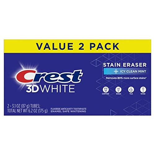 Crest Crest 3D White Stain Eraser Teeth Whitening Toothpaste, ICY Clean Mint, 3.1 oz, Pack of 2