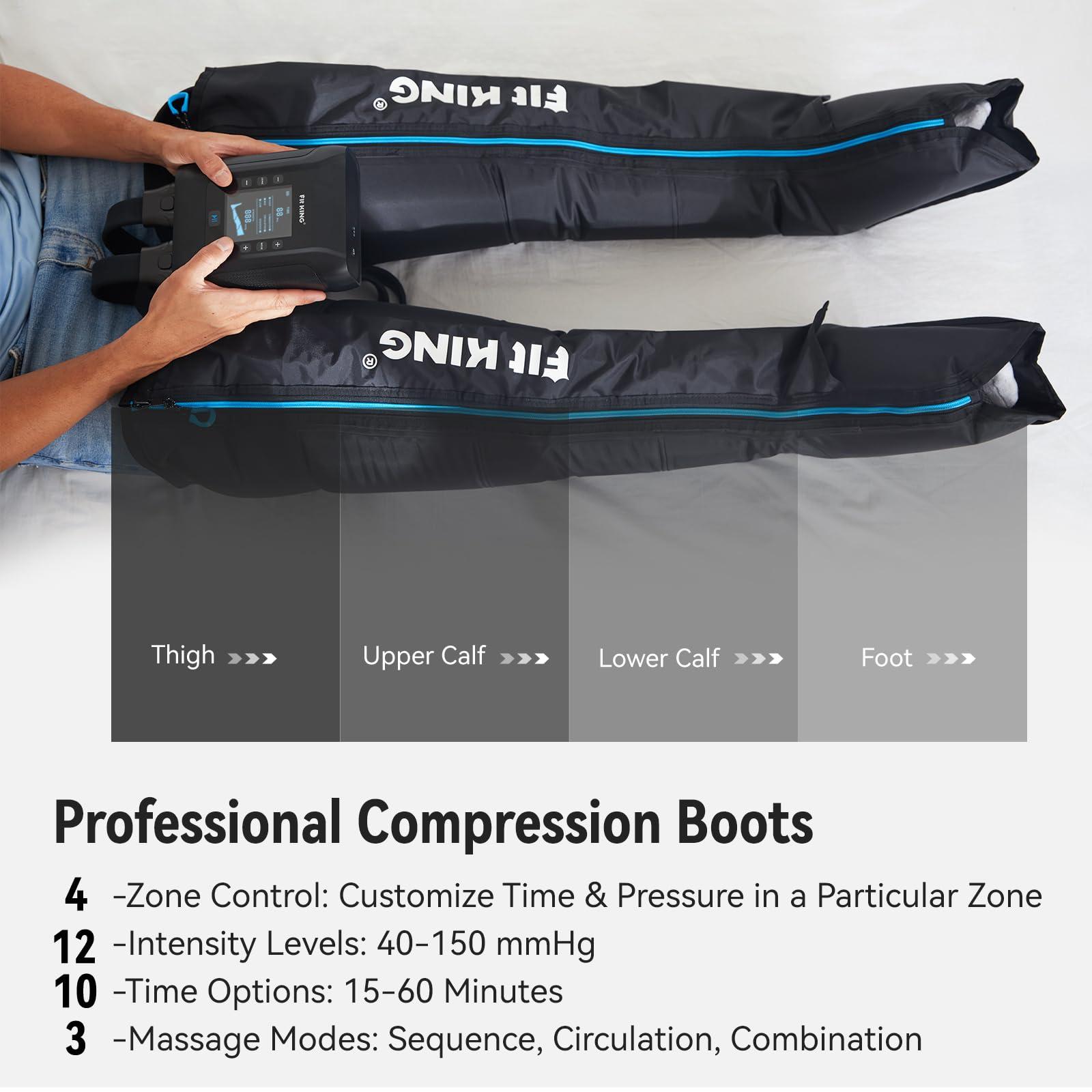 FIT KING FIT KING Professional Air Compression Recovery System, Cordless Rechargeable Full Leg Massager Recovery Boots, Compression Device for Fast Recovery & Blood Circulation, FSA HSA Approved (Small)