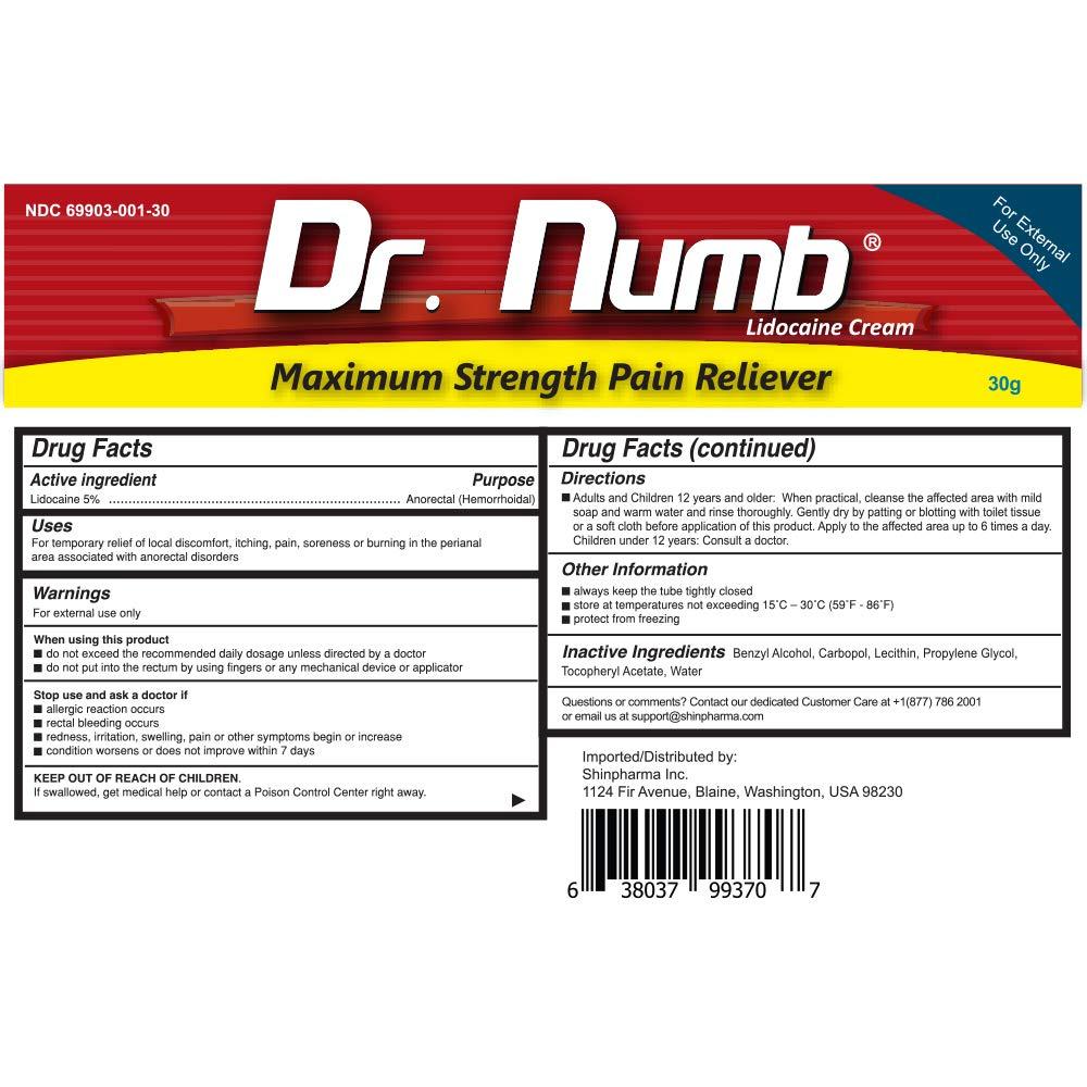 Dr. Numb Dr. Numb 5% Lidocaine Cream Topical Anorectal Cream for Hemorrhoid and Local Discomfort Relief 30g