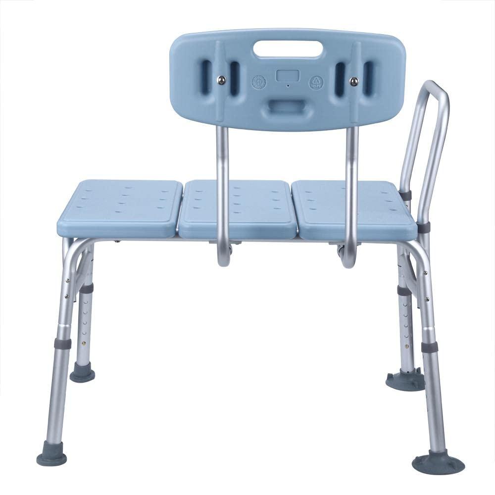 Heafront Adjustable Tub Transfer Bench with Backrest and Handle - Aluminum Medical Shower Chair and Bath - Elderly and Handicap Bathroom Safety Equipment