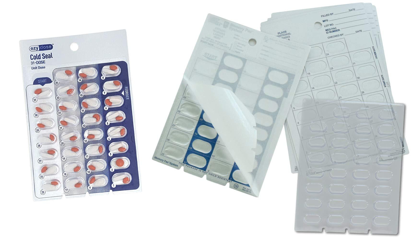 Memory Pac Memory Pac 6 Pack Monthly Medication Blister Pack Refill Set Cold Seal - Includes 6 Blister Trays & 6 Cold-Seal Cards, Pill Blisters for Cold Seal Blister Pack System (Monthly - XLarge 5/8\'\' Deep)