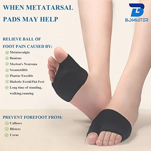 Bomister 3 Pairs of Metatarsal Pads for Women and Men, Ball of Foot Cushions for Pain Relief of Bunions&Morton\'s Neuroma,Metatarsal Sleeve/Socks with Built-in Soft Gel Pad (X-Large,Black)