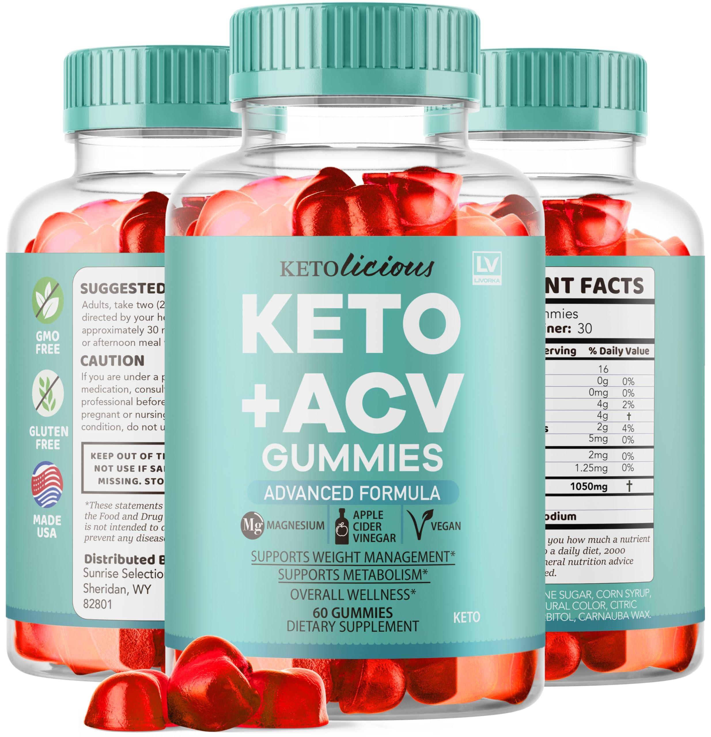 LIVORKA Ketolicious Keto ACV Gummies Advanced Formula, Ketolicious Gummies, 60 Gummies for 1 Month