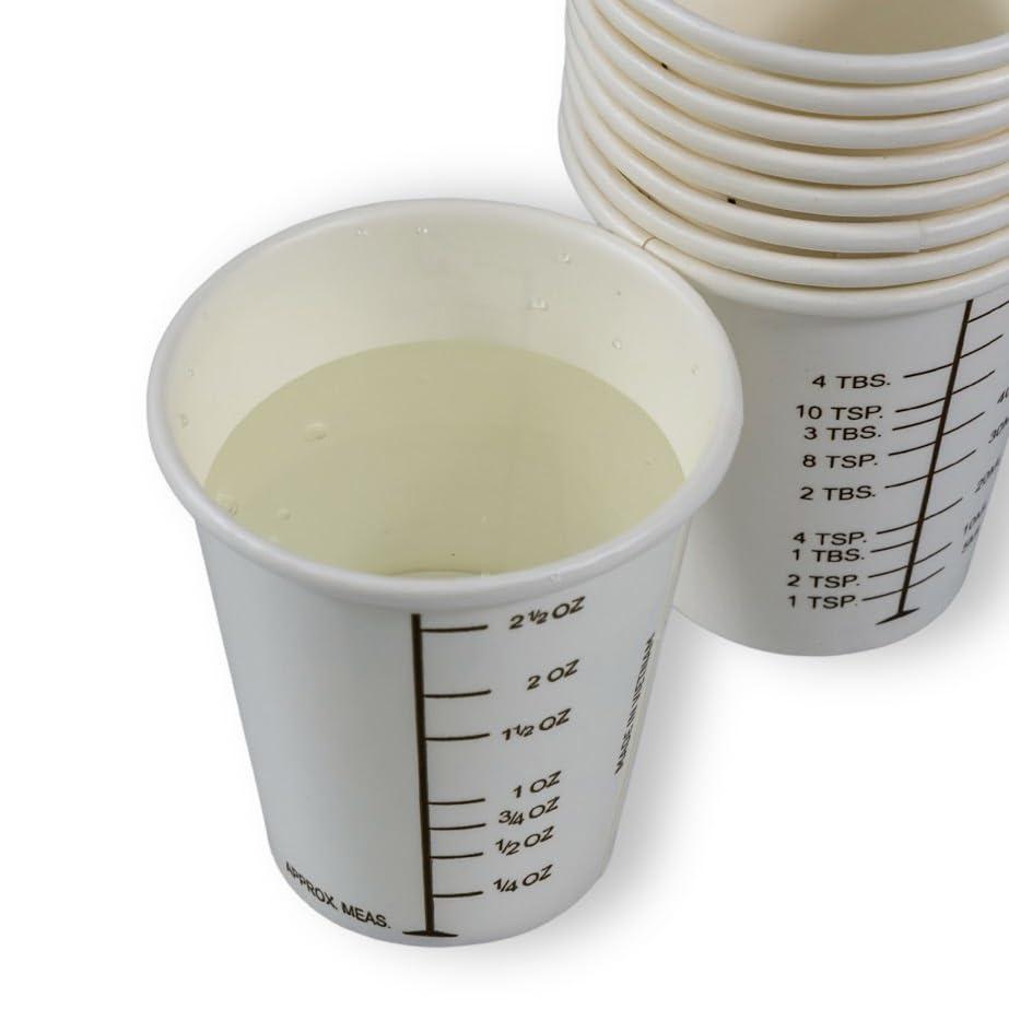 Vakly 3 oz Graduated Paper Cups [125] Disposable Wax Coated Medicine Cups with Clear Measurements on Each Cup for Measuring Fluid Intake and Urine Output as well as Cooking, Mixing Paint, Stain, Epoxy (125)