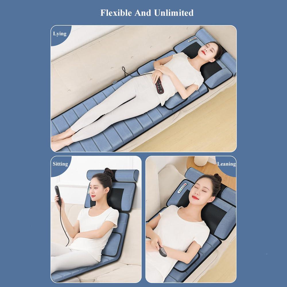 LMFLXOFD Full Body Massage Mat Pad With Heat, Chair Pad With 30 Massage Heads And Therapeutic Heat Lamp, Heated Massage Mattress Pad Foldable Storage,Giving For Elder,Family,Grey