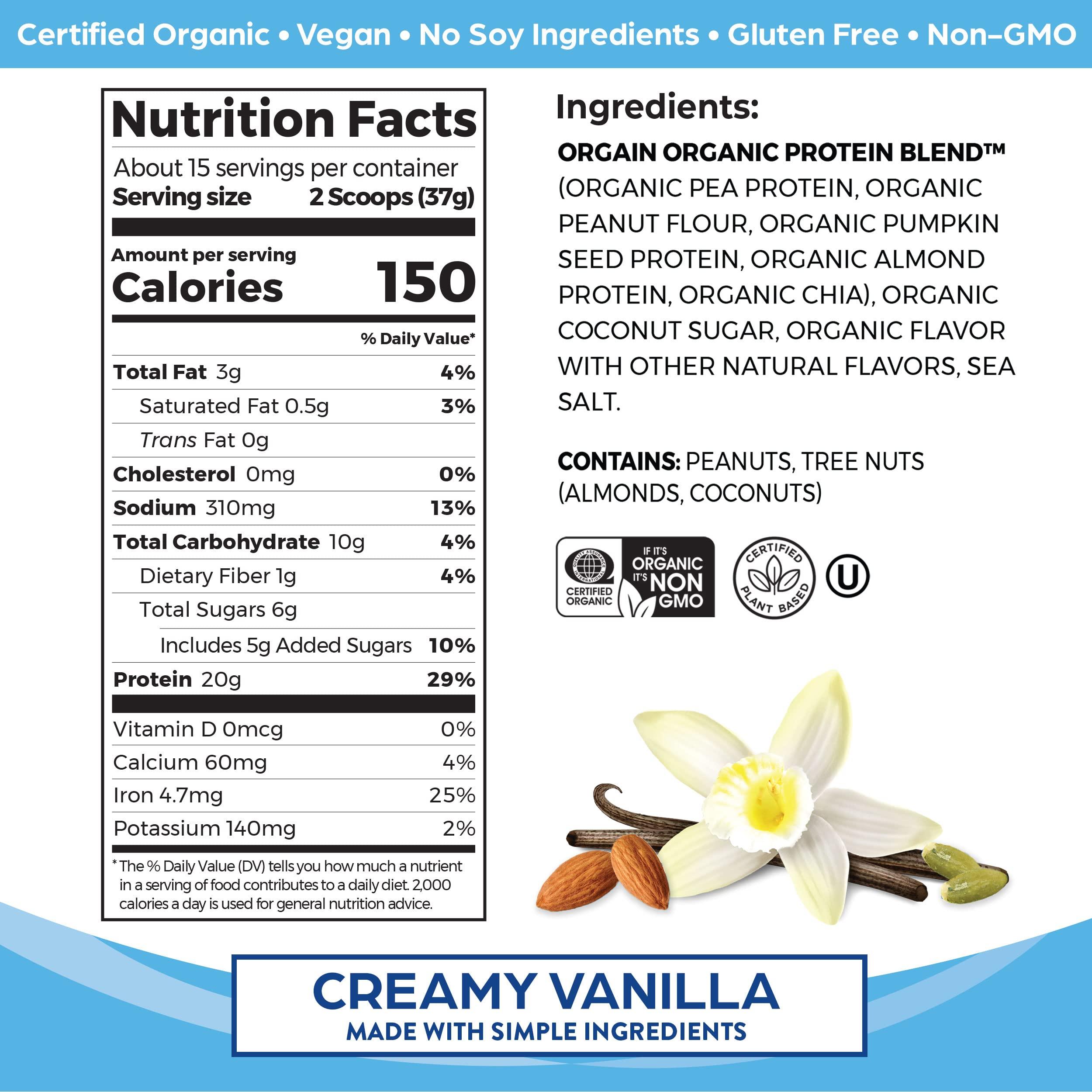 Orgain Orgain Organic Simple Vegan Protein Powder, Vanilla with Collagen Peptides Powder - Plant Based Protein, Hair Skin Nail Joint Support - 1.25lb 1lb