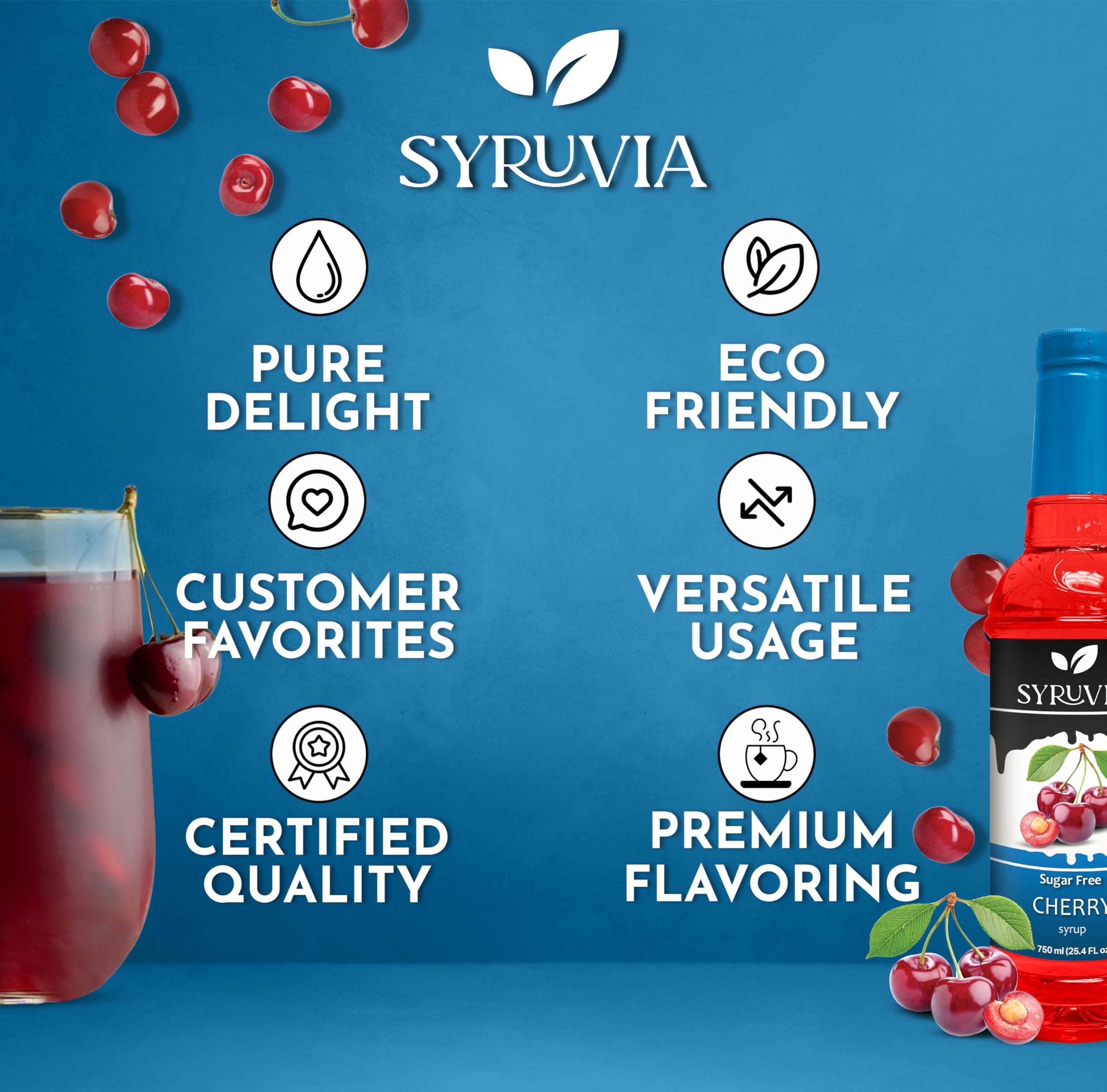 SYRUVIA Syruvia Sugar Free Cherry Syrup With Syrup Pump Dispenser Cherry Syrup Flavor, 25.4 fl oz - Perfect for Cocktails, ice Tea, Desserts, Italian Sodas, Ice and More, Kosher and Gluten-Free